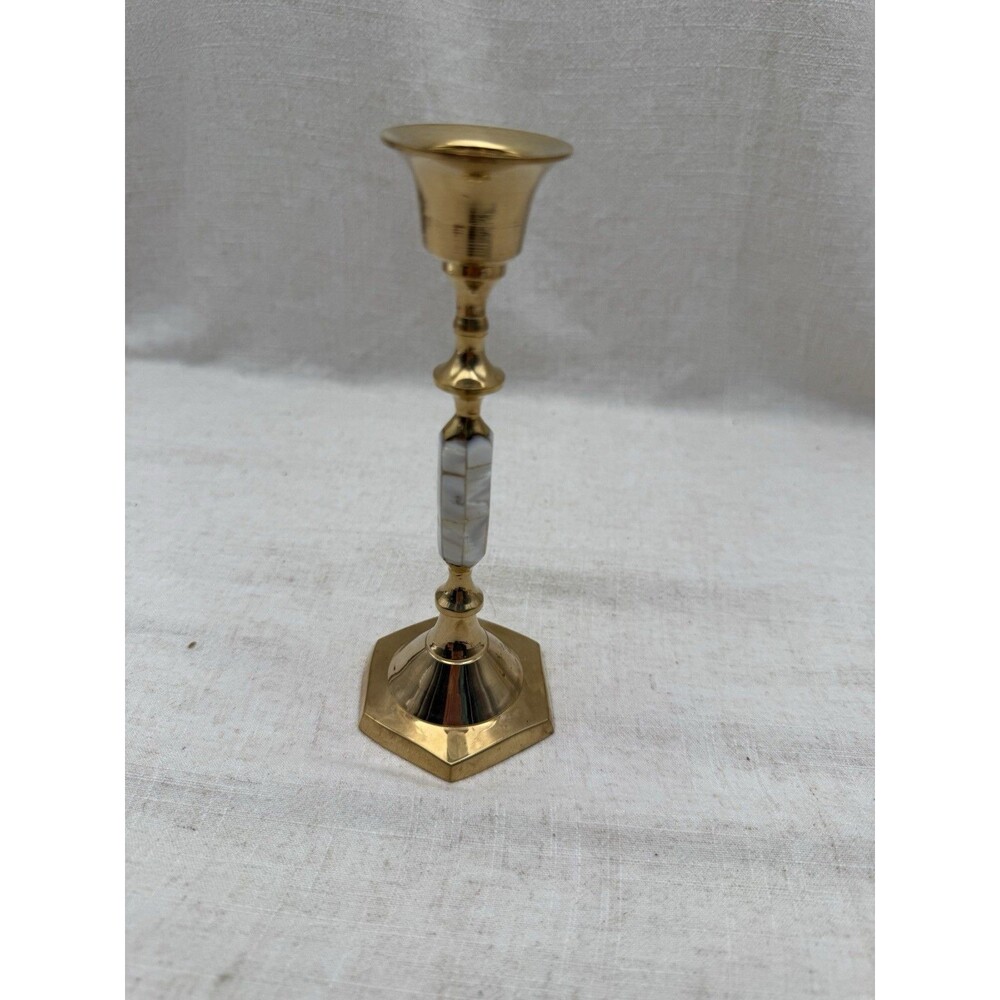 Brass Candlestick With Mother Of Pearl Inlay Made in India